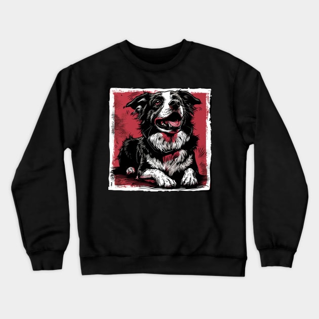 Retro Art Border Collie Dog Lover Crewneck Sweatshirt by June Sixteen